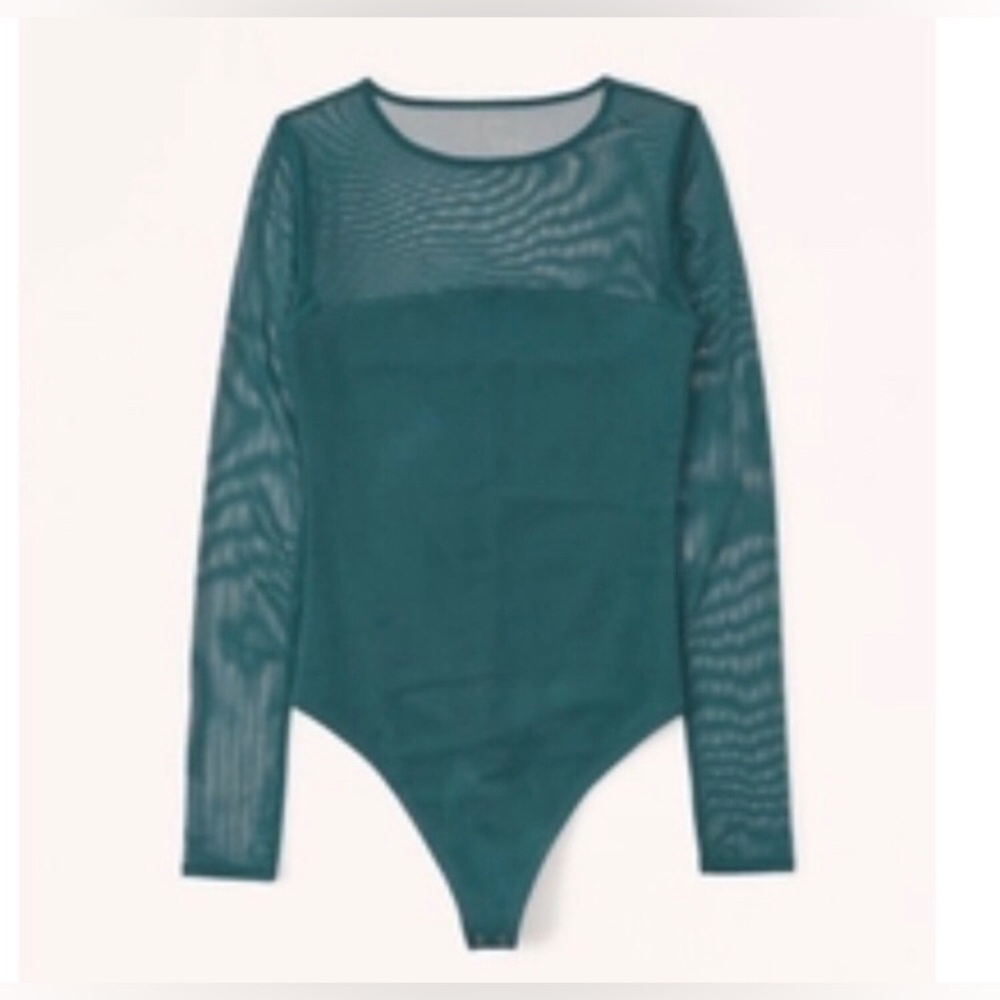 Abercrombie & Fitch Long-Sleeve Mesh Crew Bodysuit in a dark green blue teal XS - Picture 2 of 6